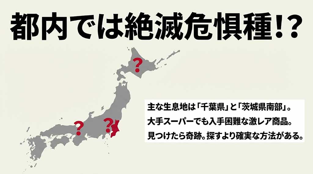 アラビヤン焼そばの主な生息地が千葉県と茨城県南部であることを示すスライド。都内では絶滅危惧種と記載。
