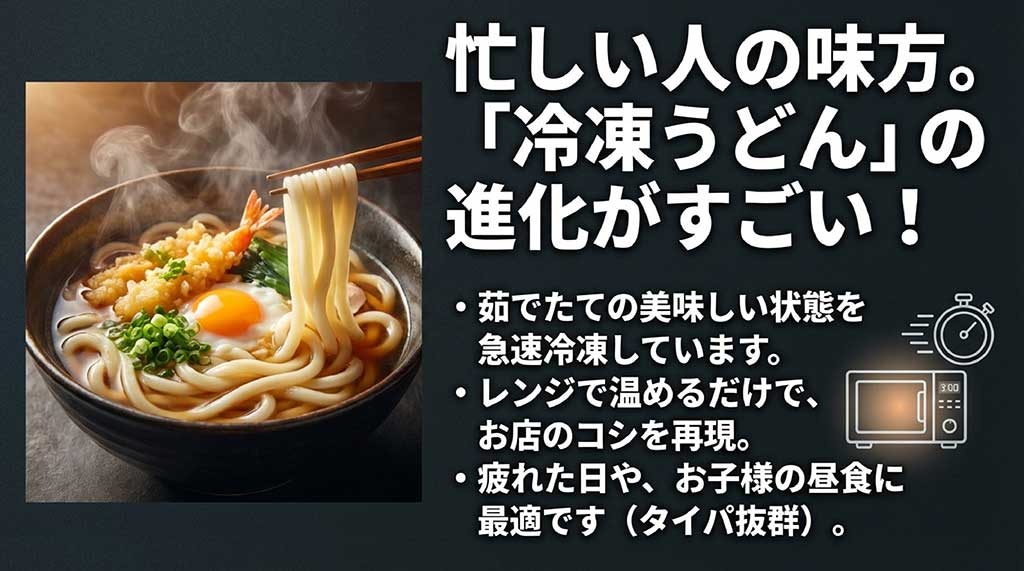 レンジ調理でお店のコシを再現できる、忙しい日の昼食に最適な冷凍うどんの紹介