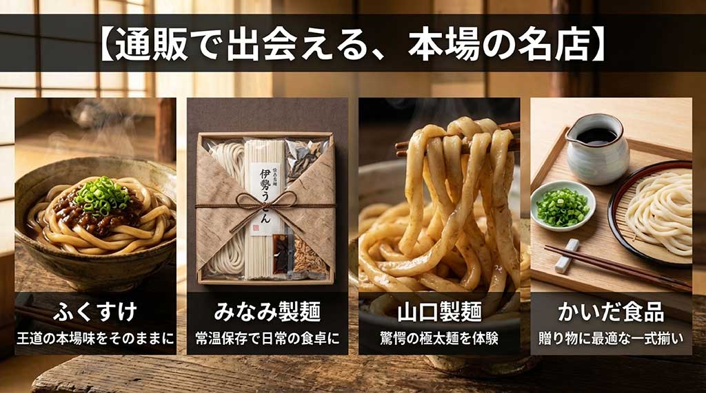 ふくすけ、みなみ製麺、山口製麺、かいだ食品など、通販で人気の伊勢うどん製麺所の紹介