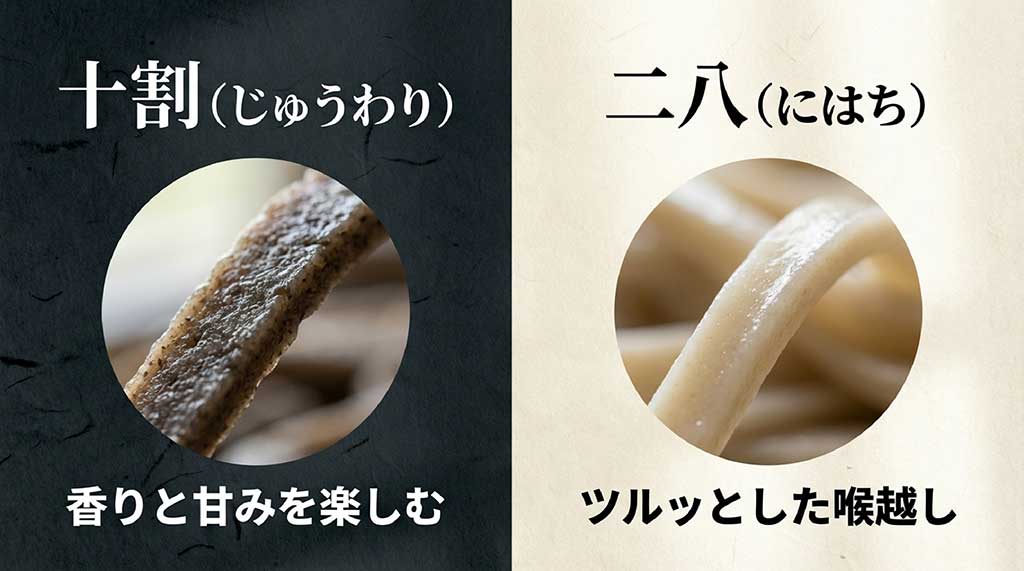 十割そばの香りと二八そばの喉越しの特徴比較