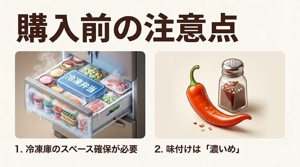 購入前に確認すべき2つの注意点。冷凍庫のスペース確保と濃いめの味付けについて