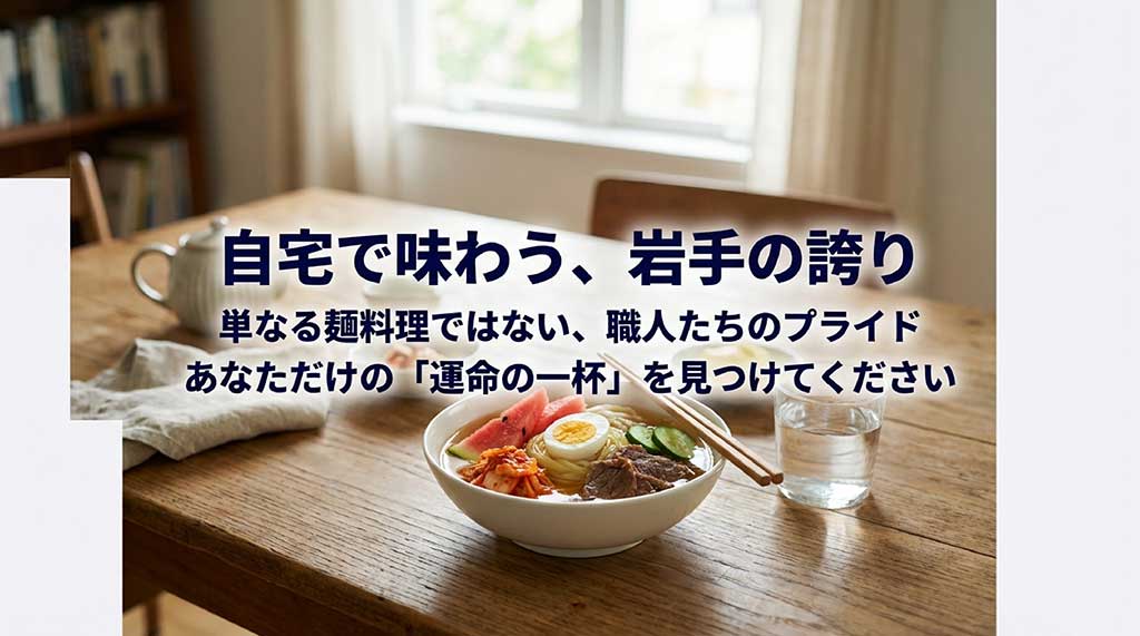 「自宅で味わう、岩手の誇り。あなただけの『運命の一杯』を見つけてください」というメッセージが添えられたエンディングスライド