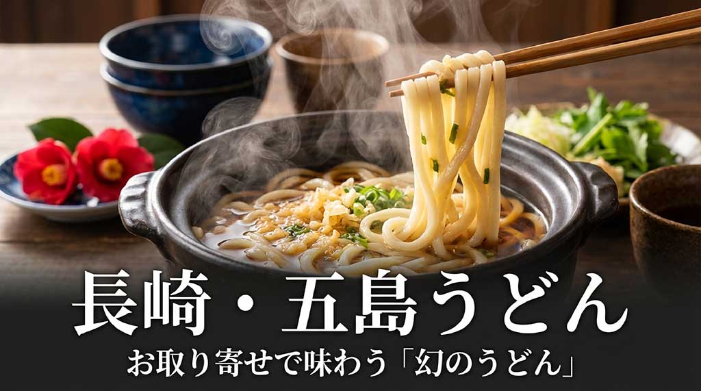 長崎の特産品、五島うどんのお取り寄せを案内するイメージ画像