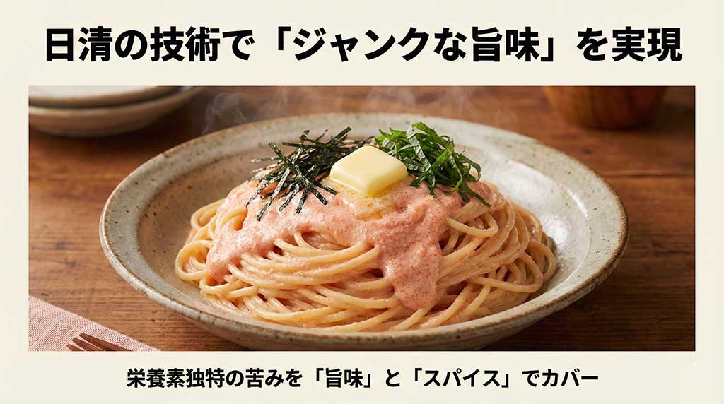 栄養素特有の苦味やエグみを旨味とスパイスでカバーする日清の技術解説