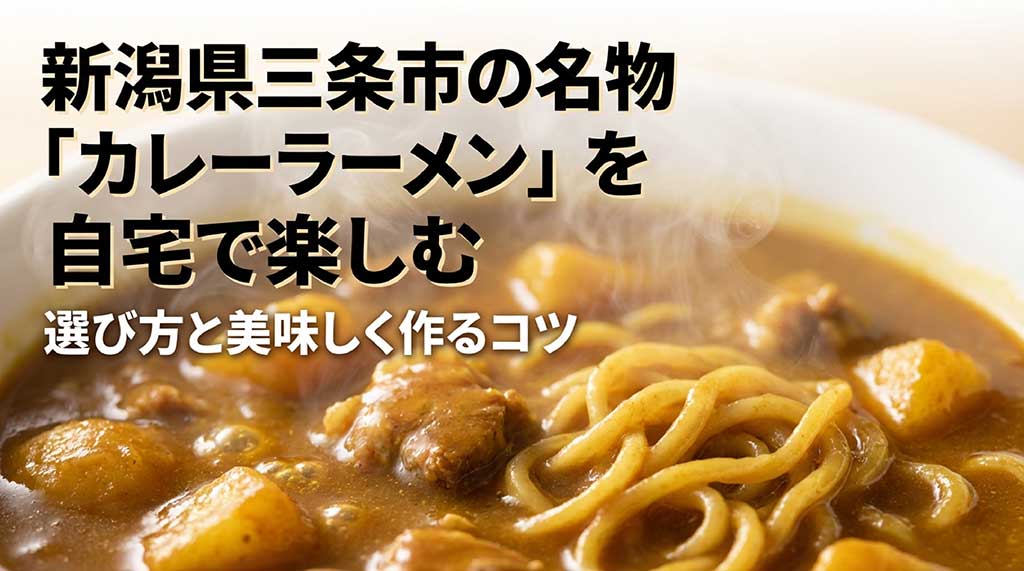 新潟県三条市の名物カレーラーメンを自宅で楽しむための選び方とコツを紹介するタイトルスライド画像