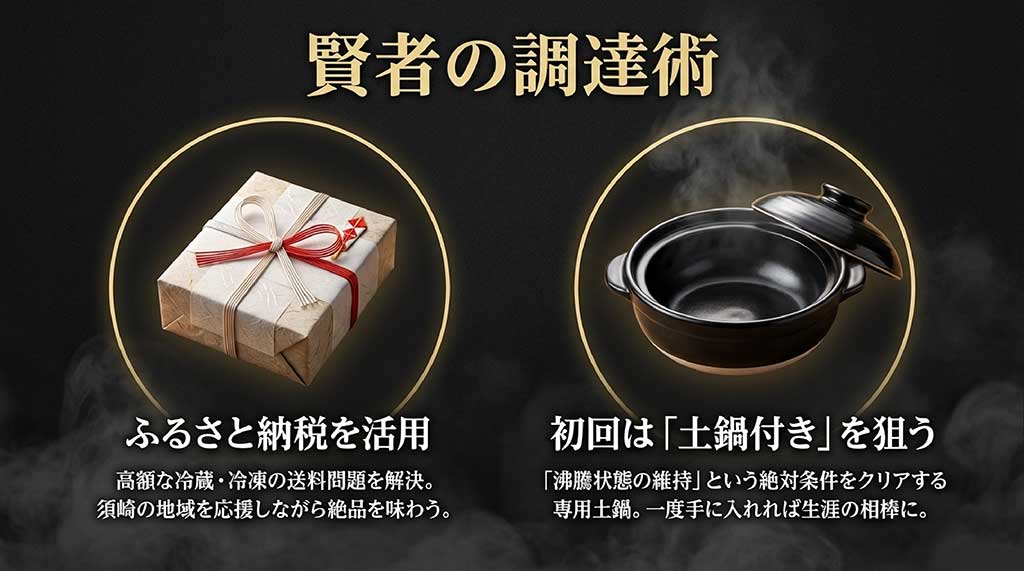 湯気が立ち上る黒色の土鍋の画像。沸騰状態を維持するための必須アイテムとしての紹介