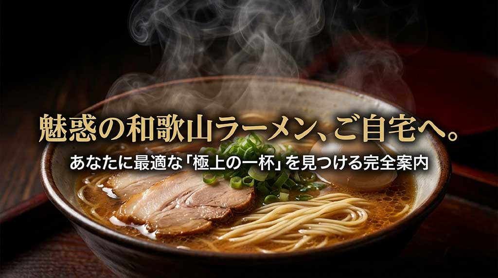 「魅惑の和歌山ラーメン、ご自宅へ。あなたに最適な極上の一杯を見つける完全案内」と書かれたガイドの表紙画像