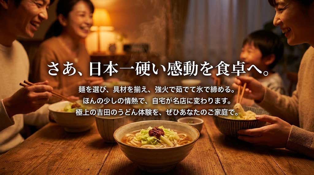 日本一硬い感動を食卓へ。麺選びから調理まで、自宅を名店に変える吉田のうどん体験の総括